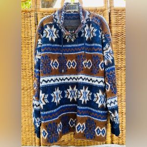 Vintage French Country Express Aztec Fleece Pullover Sweater Unisex Medium
